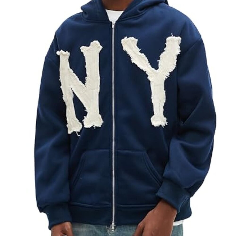 Unisex Letter Embroidery Zip Hoodie Oversized Y2K Streetwear Casual Trendy
